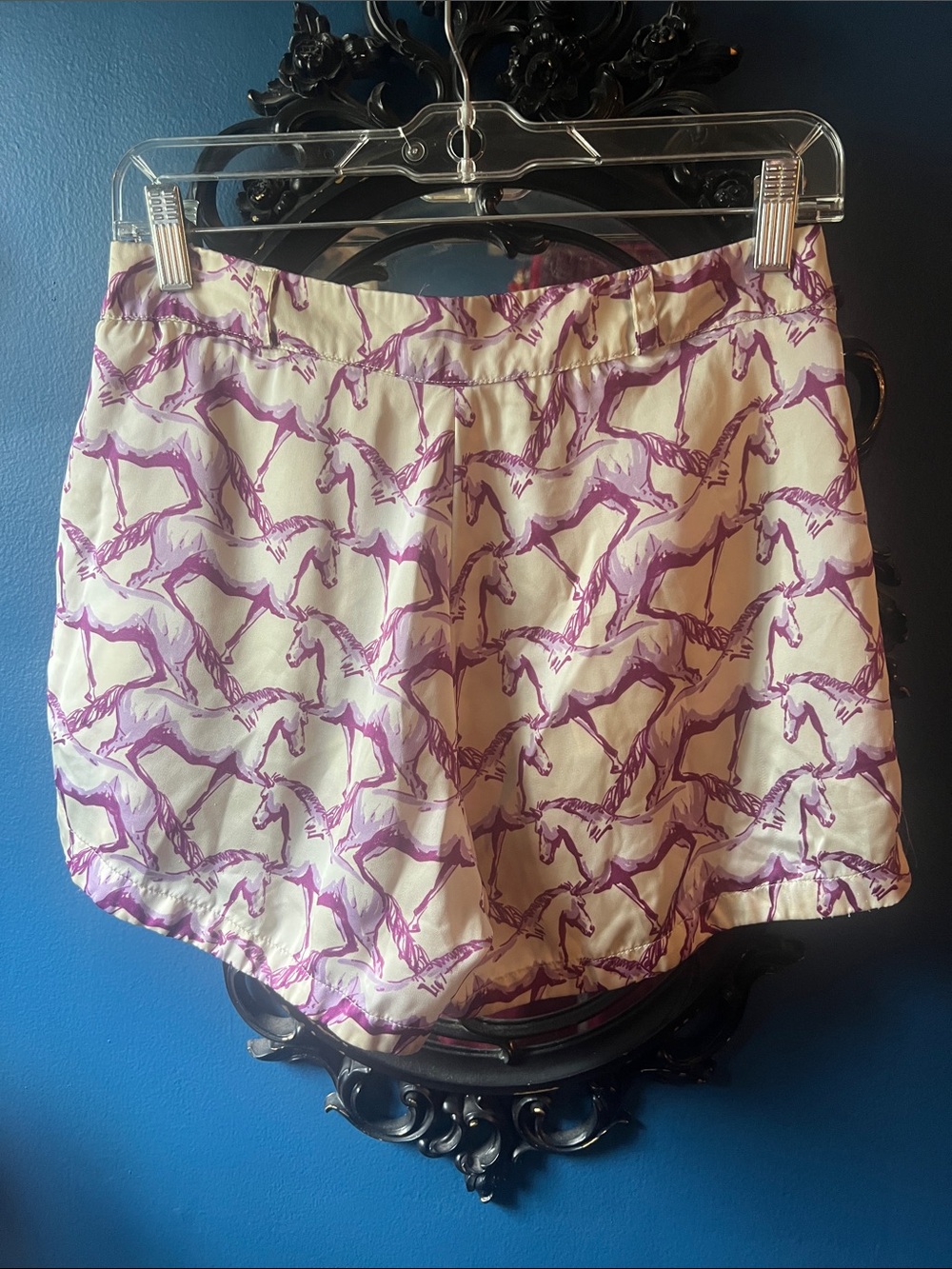 FARM Rio Rare Horse Print Satin Dolphin Shorts Purple Cream SMALL - Picture 4 of 9